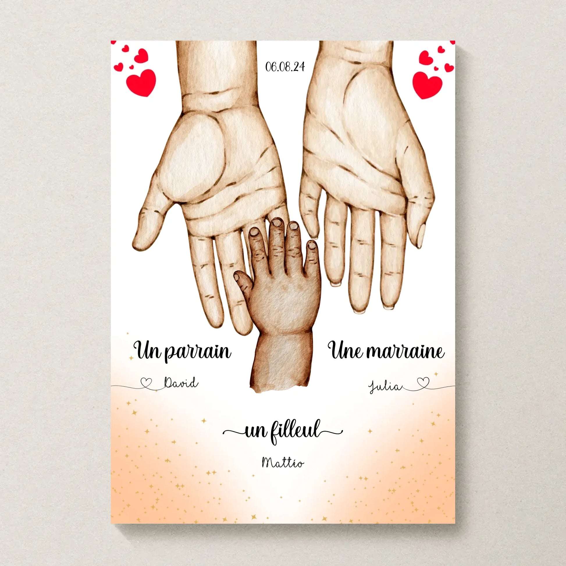 Affiche personnalisée - Main dans la main Parrain Marraine et Filleul( affiche parrain marraine Plume Revedor