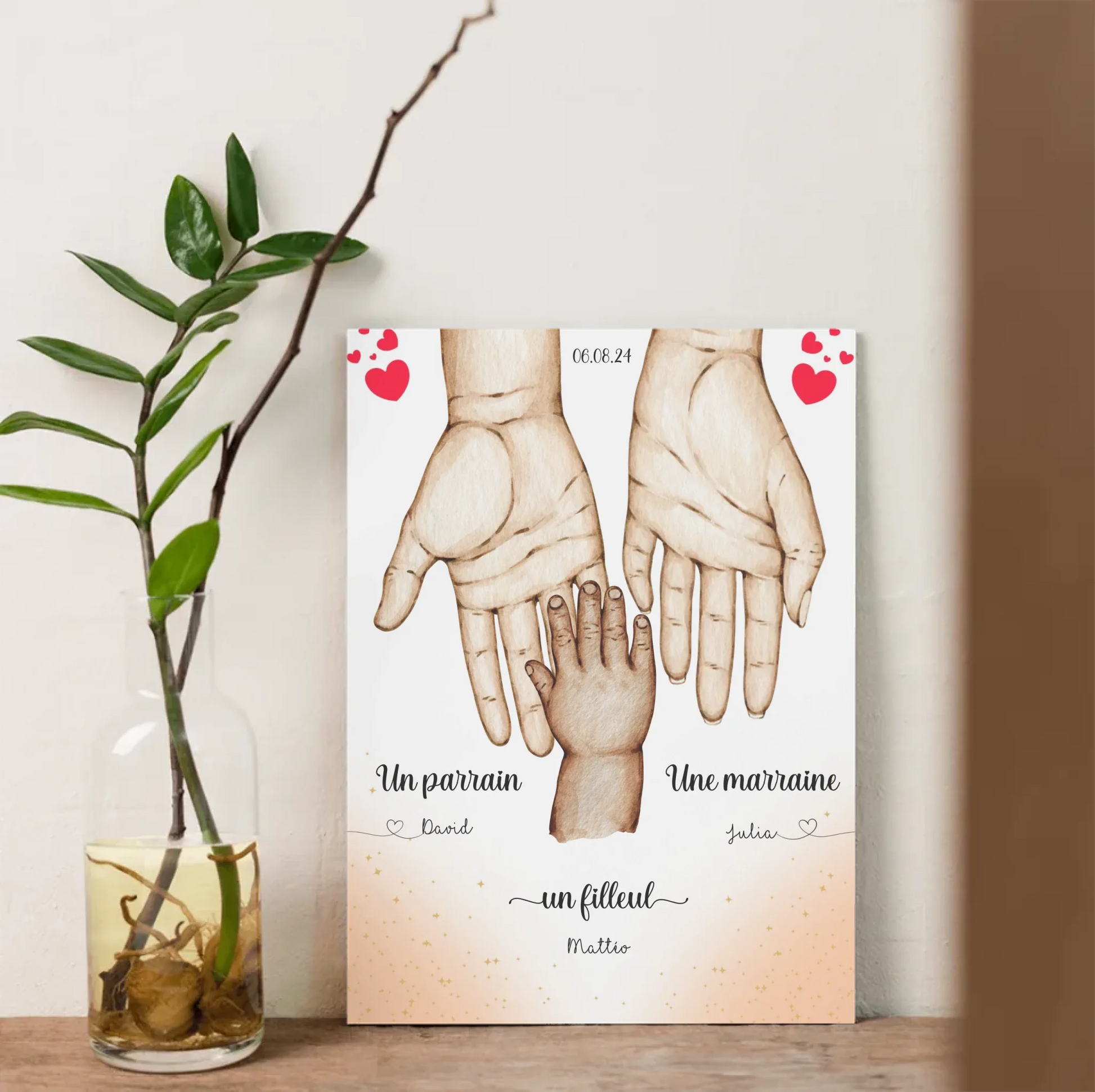 Affiche personnalisée - Main dans la main Parrain Marraine et Filleul( affiche parrain marraine Plume Revedor