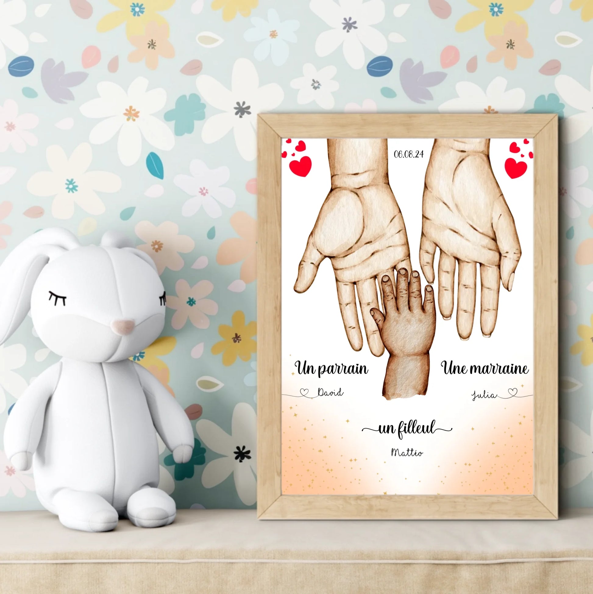 Affiche personnalisée - Main dans la main Parrain Marraine et Filleul( affiche parrain marraine Plume Revedor