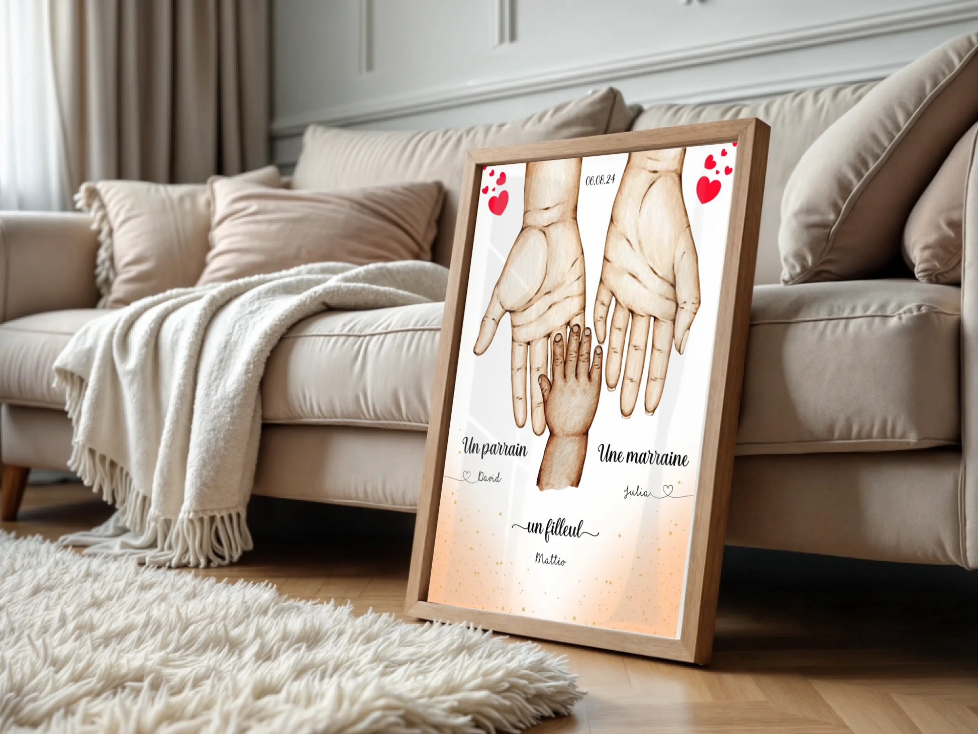 Affiche personnalisée - Main dans la main Parrain Marraine et Filleul( affiche parrain marraine Plume Revedor