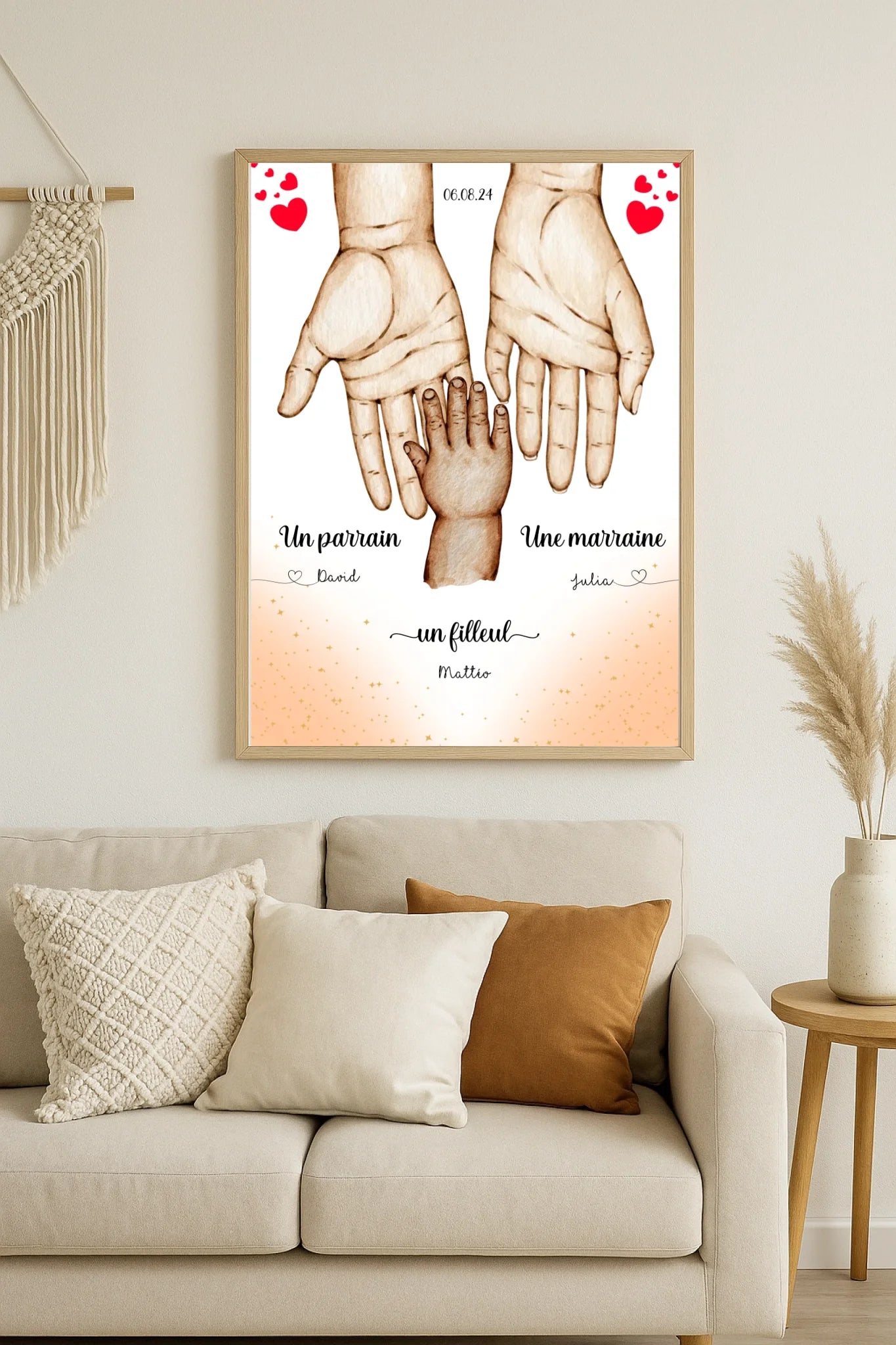 Affiche personnalisée - Main dans la main Parrain Marraine et Filleul( affiche parrain marraine Plume Revedor