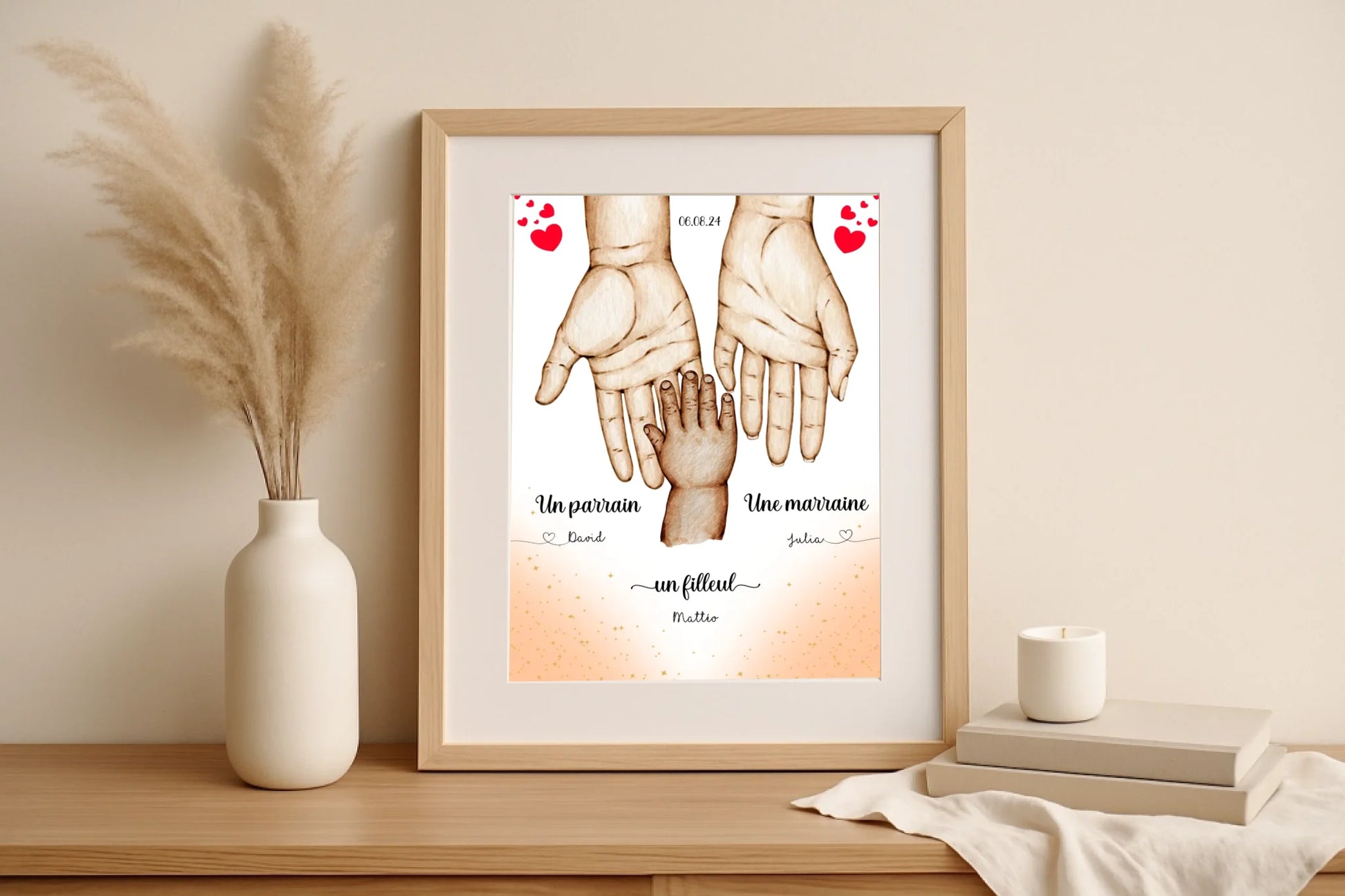 Affiche personnalisée - Main dans la main Parrain Marraine et Filleul( affiche parrain marraine Plume Revedor