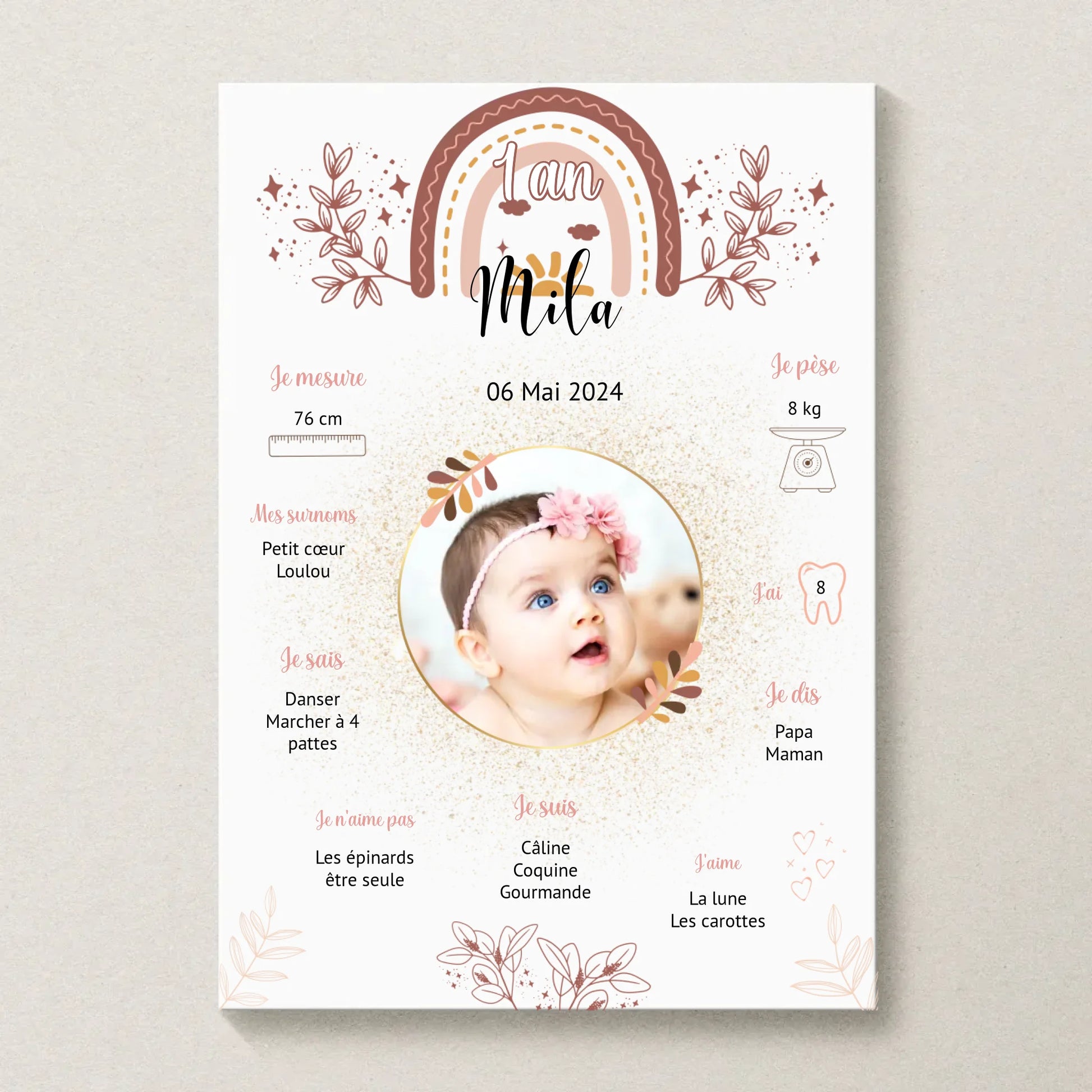 Affiche personnalisée Baptême ou Anniversaire "Arc en ciel" Affiche Baptême Plume Revedor