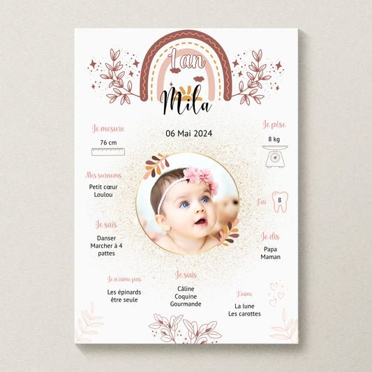 Affiche personnalisée Baptême ou Anniversaire "Arc en ciel" Affiche Baptême Plume Revedor