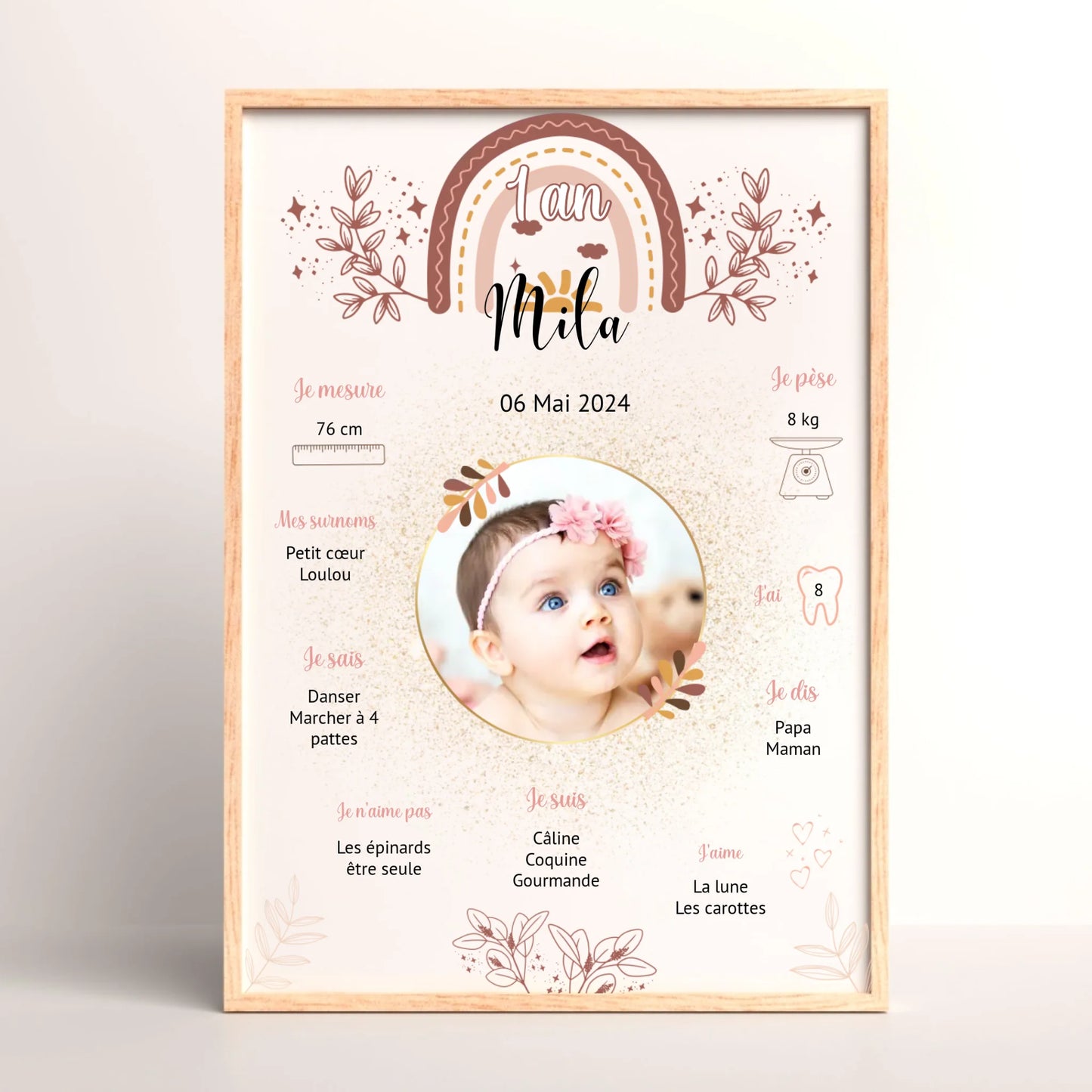 Affiche personnalisée Baptême ou Anniversaire "Arc en ciel" Affiche Baptême Plume Revedor