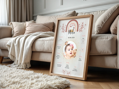 Affiche personnalisée Baptême ou Anniversaire "Arc en ciel" Affiche Baptême Plume Revedor