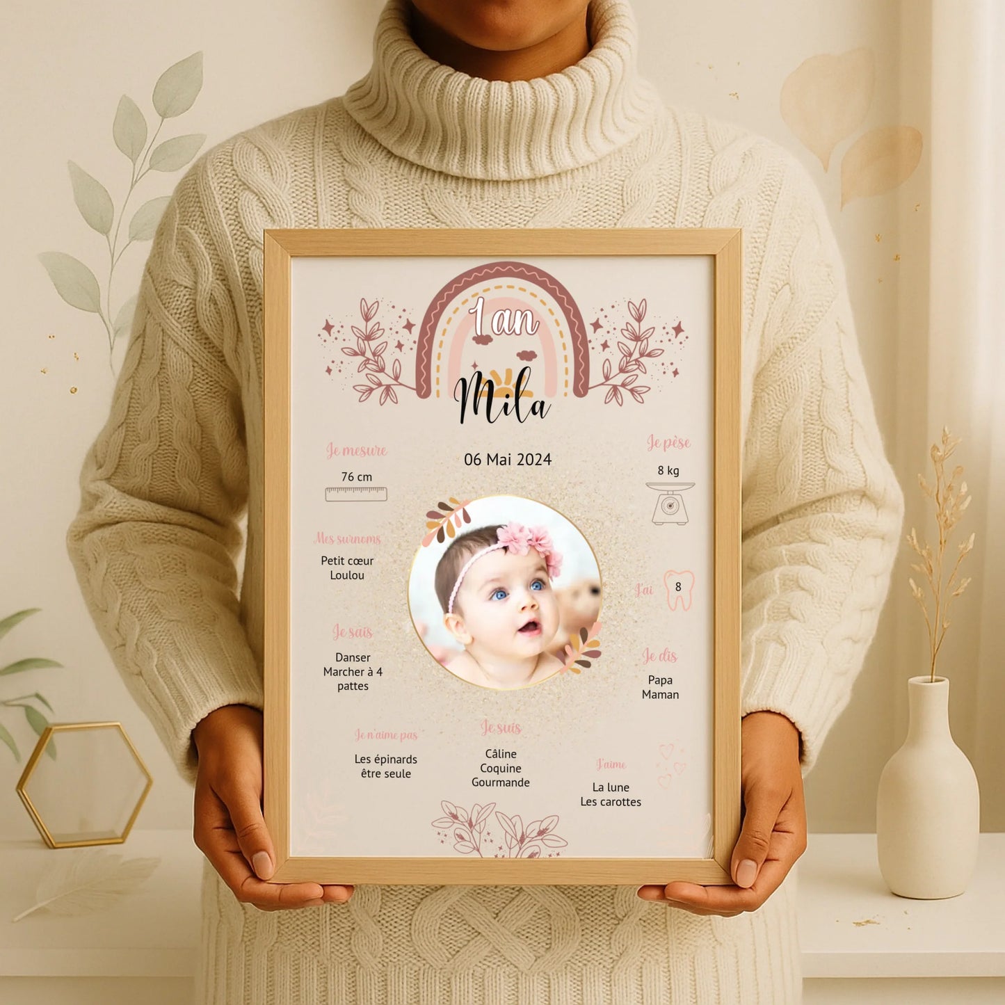 Affiche personnalisée Baptême ou Anniversaire "Arc en ciel" Affiche Baptême Plume Revedor