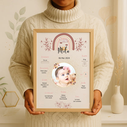 Affiche personnalisée Baptême ou Anniversaire "Arc en ciel" Affiche Baptême Plume Revedor