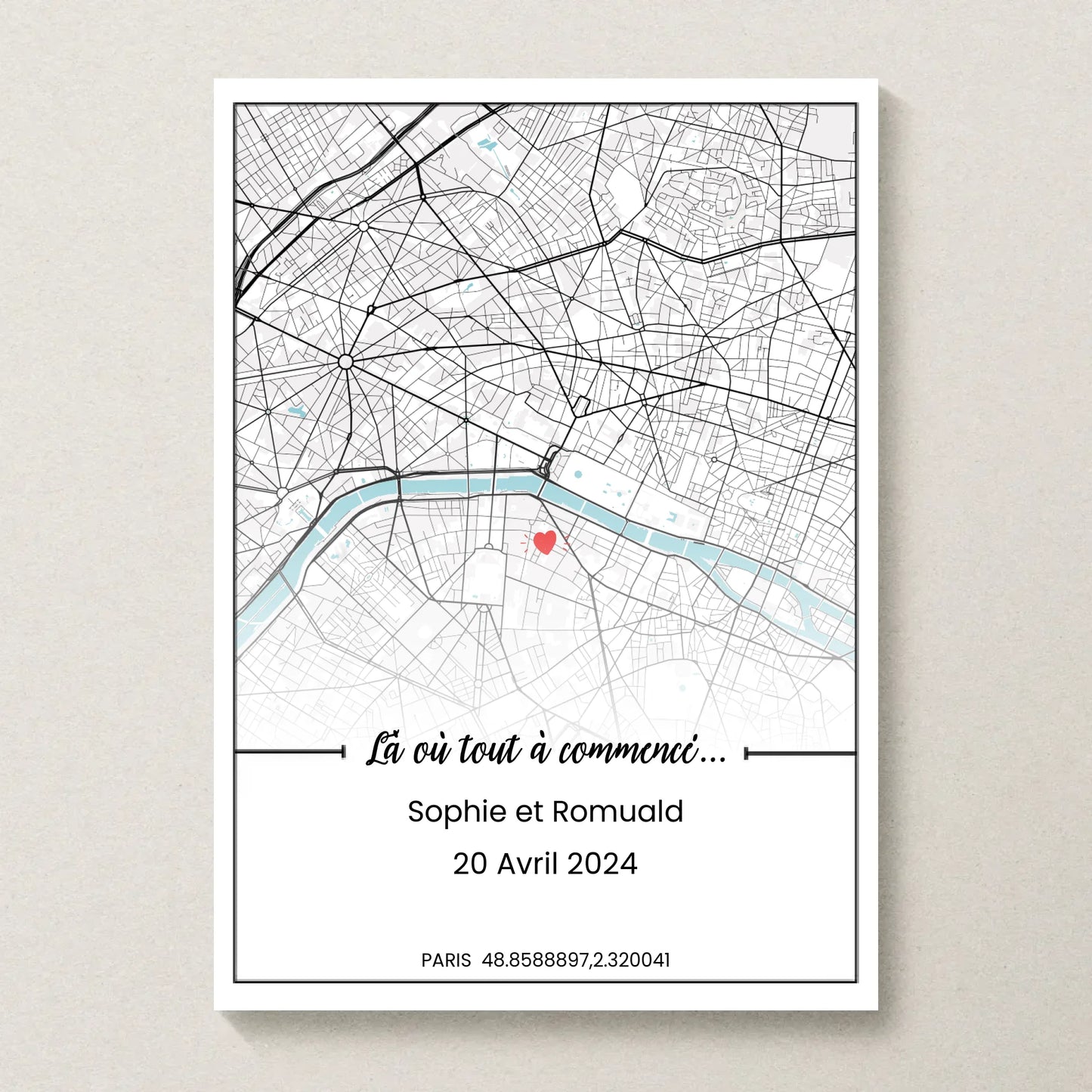 Affiche personnalisée - couple carte de ville Affiche couple Plume Revedor