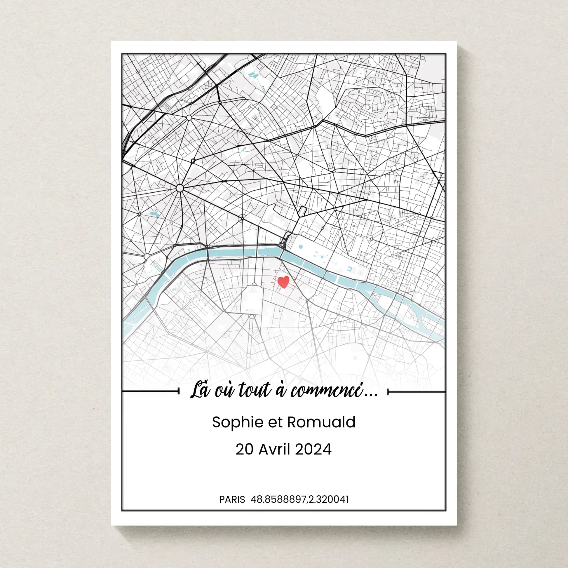 Affiche personnalisée - couple carte de ville Affiche couple Plume Revedor