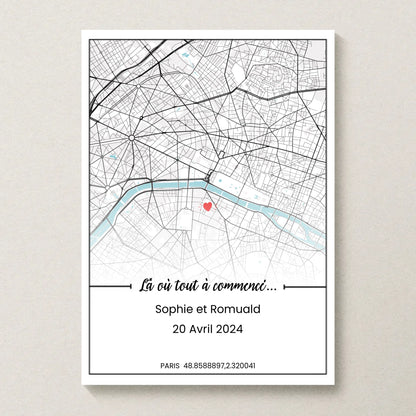 Affiche personnalisée - couple carte de ville Affiche couple Plume Revedor