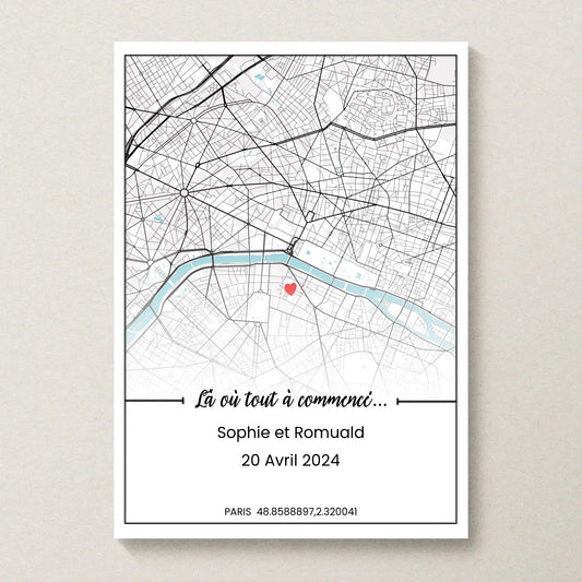 Affiche personnalisée - couple carte de ville Affiche couple Plume Revedor