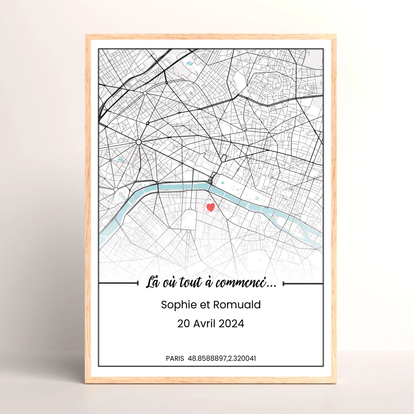 Cadre couple personnalisé - carte du lieu de rencontre - là où tout à commencé