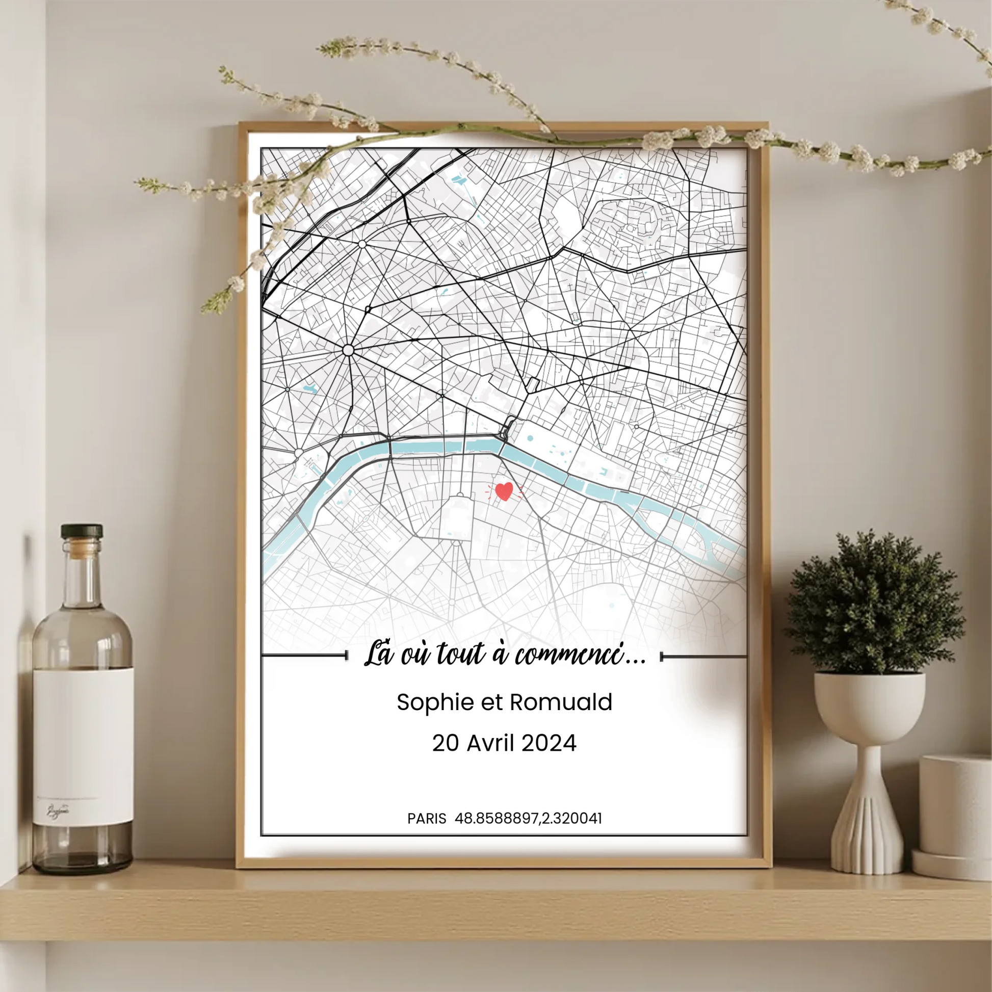 Affiche personnalisée - couple carte de ville Affiche couple Plume Revedor