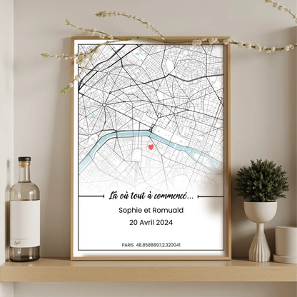 Affiche personnalisée - couple carte de ville Affiche couple Plume Revedor