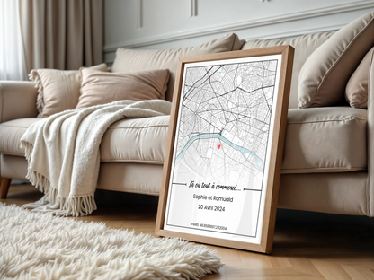 Affiche personnalisée - couple carte de ville Affiche couple Plume Revedor