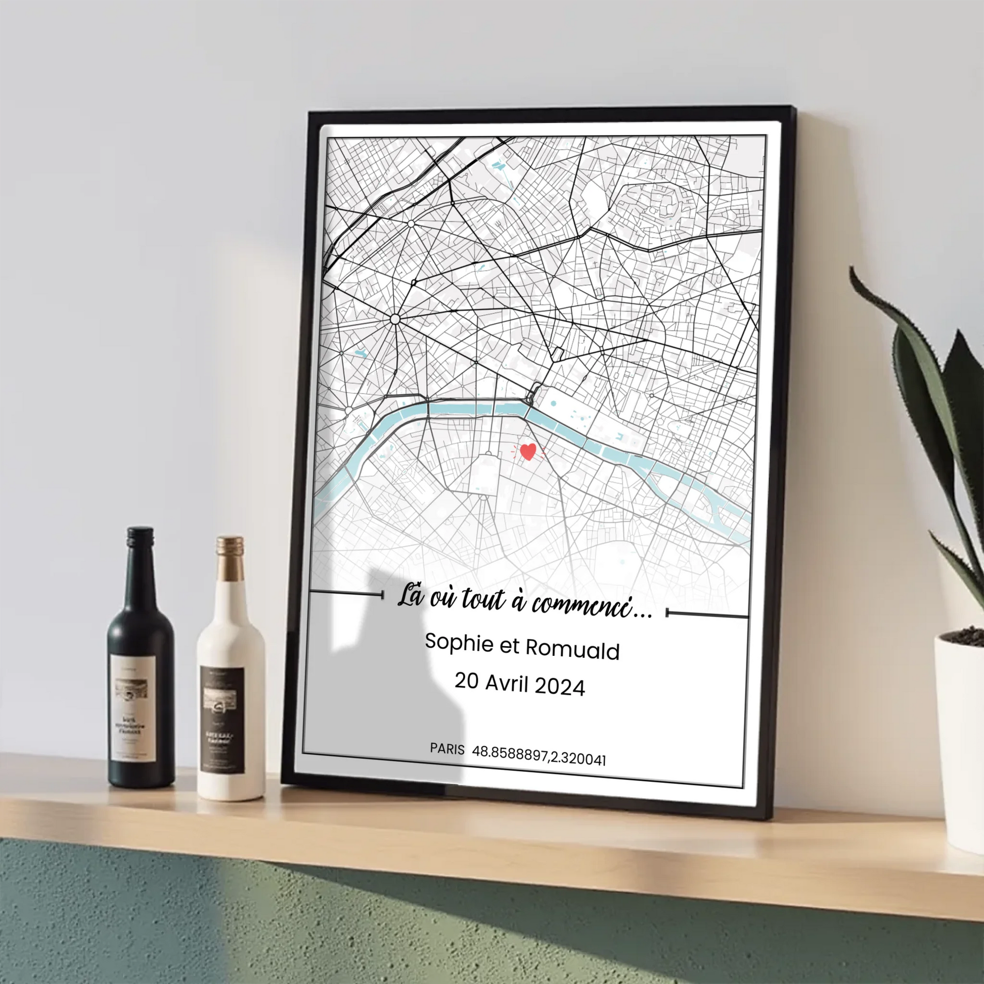 Affiche personnalisée - couple carte de ville Affiche couple Plume Revedor