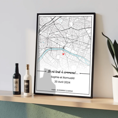 Affiche personnalisée - couple carte de ville Affiche couple Plume Revedor