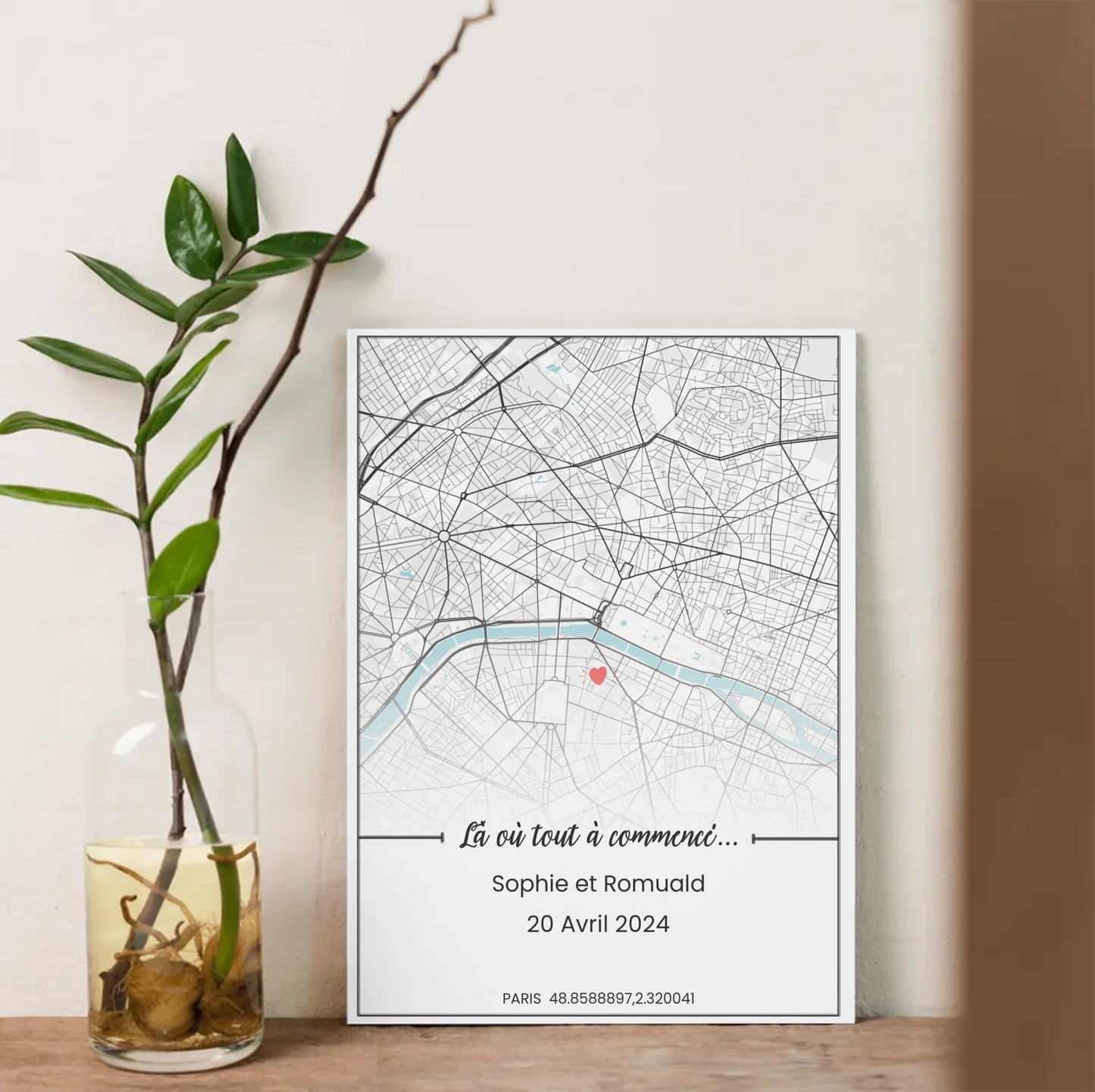 Affiche personnalisée - couple carte de ville Affiche couple Plume Revedor