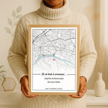 Affiche personnalisée - couple carte de ville Affiche couple Plume Revedor