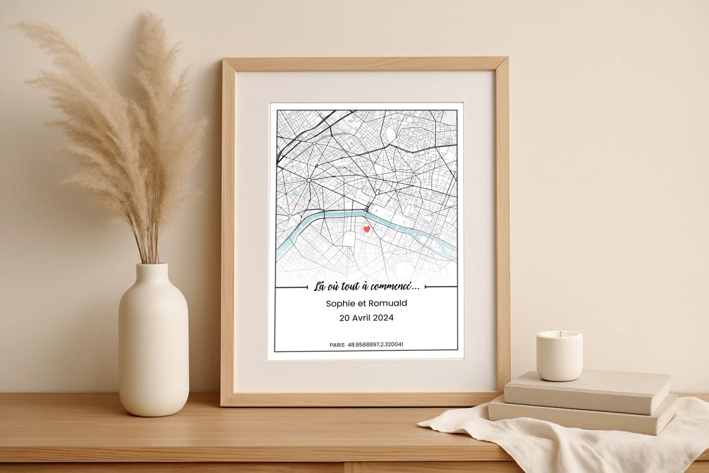 Affiche personnalisée - couple carte de ville Affiche couple Plume Revedor