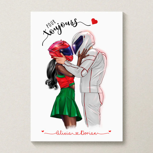 Affiche Personnalisée Couple de Motards - Couple moto