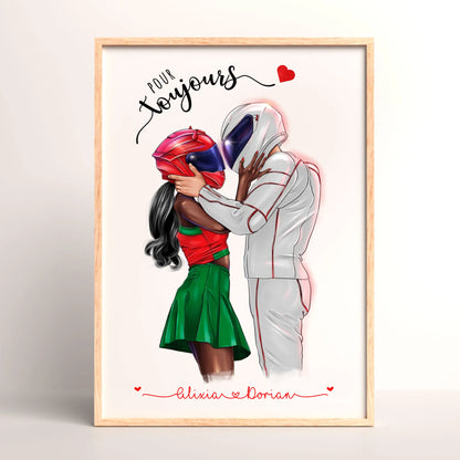 Affiche Personnalisée Couple de Motards Affiche Personnalisée motards Plume Revedor