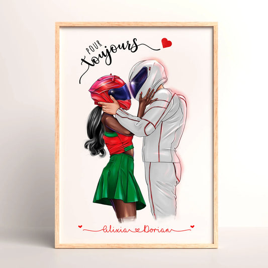 Affiche Personnalisée Couple de Motards Affiche Personnalisée motards Plume Revedor