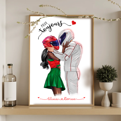 Affiche Personnalisée Couple de Motards Affiche Personnalisée motards Plume Revedor