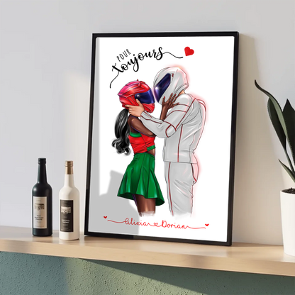 Affiche Personnalisée Couple de Motards Affiche Personnalisée motards Plume Revedor