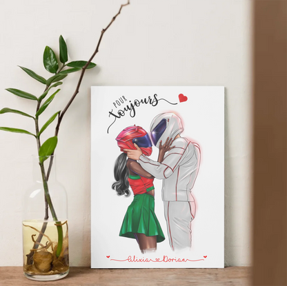 Affiche Personnalisée Couple de Motards Affiche Personnalisée motards Plume Revedor