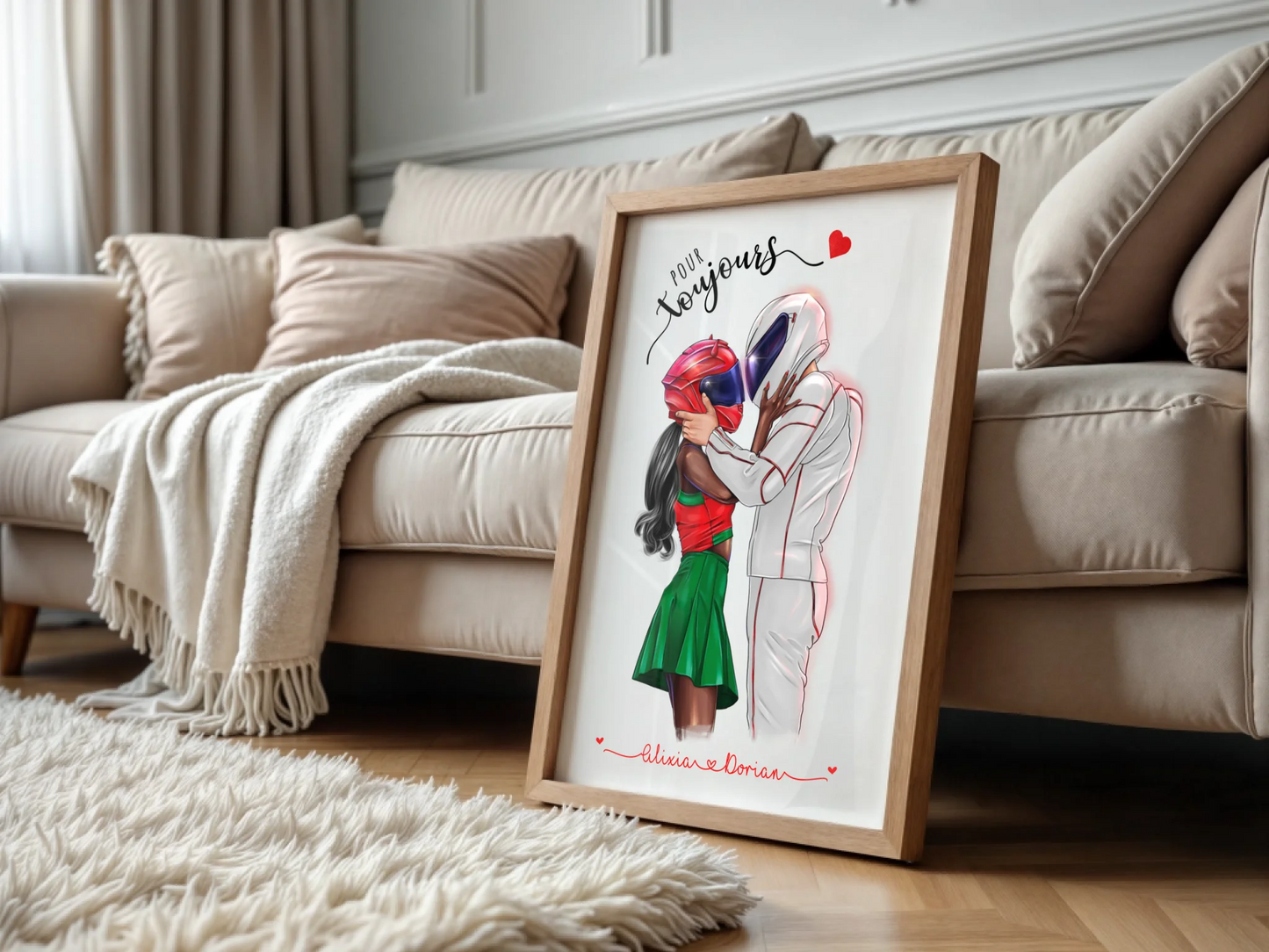 Affiche Personnalisée Couple de Motards Affiche Personnalisée motards Plume Revedor