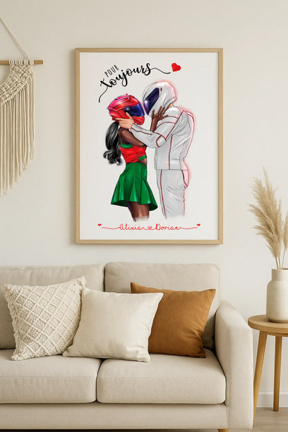 Affiche Personnalisée Couple de Motards Affiche Personnalisée motards Plume Revedor