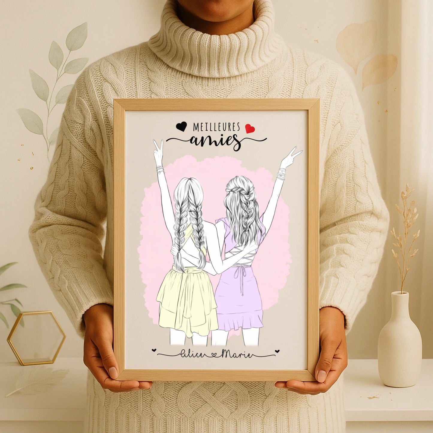 Affiche personnalisée Meilleures Amies Contour Affiche personnalisée Meilleures Amies Plume Revedor