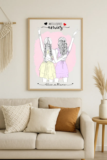 Affiche personnalisée Meilleures Amies Contour Affiche personnalisée Meilleures Amies Plume Revedor