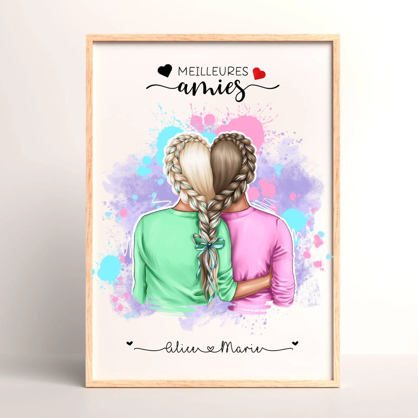 Affiche Personnalisée Meilleures Amies Nattes cœur Affiche Personnalisée Meilleures Amies Plume Revedor
