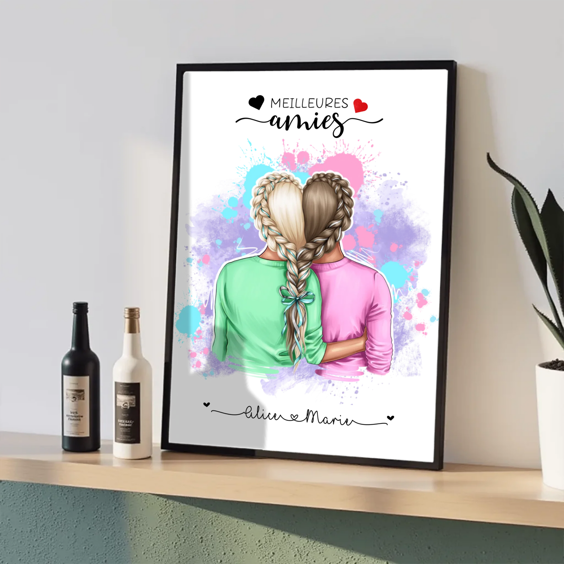 Affiche Personnalisée Meilleures Amies Nattes cœur Affiche Personnalisée Meilleures Amies Plume Revedor