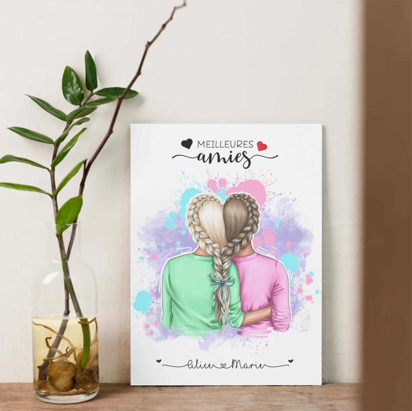 Affiche Personnalisée Meilleures Amies Nattes cœur Affiche Personnalisée Meilleures Amies Plume Revedor