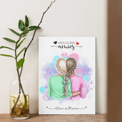 Affiche Personnalisée Meilleures Amies Nattes cœur Affiche Personnalisée Meilleures Amies Plume Revedor