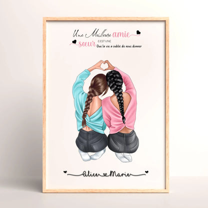 Affiche Meilleure Amie personnalisée cœur Affiche Meilleure Amie Plume Revedor