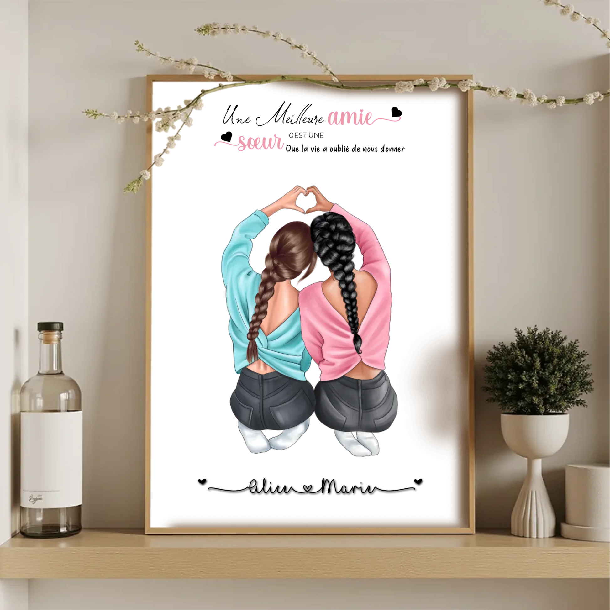Affiche Meilleure Amie personnalisée cœur Affiche Meilleure Amie Plume Revedor