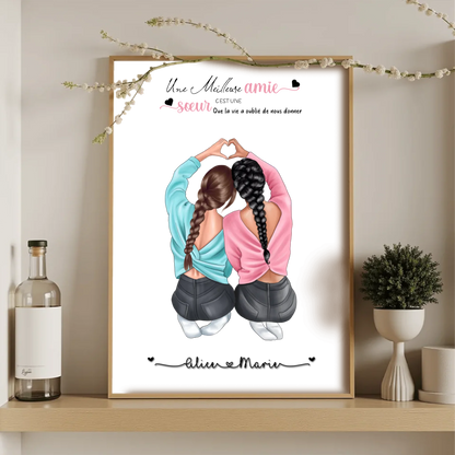 Affiche Meilleure Amie personnalisée cœur Affiche Meilleure Amie Plume Revedor