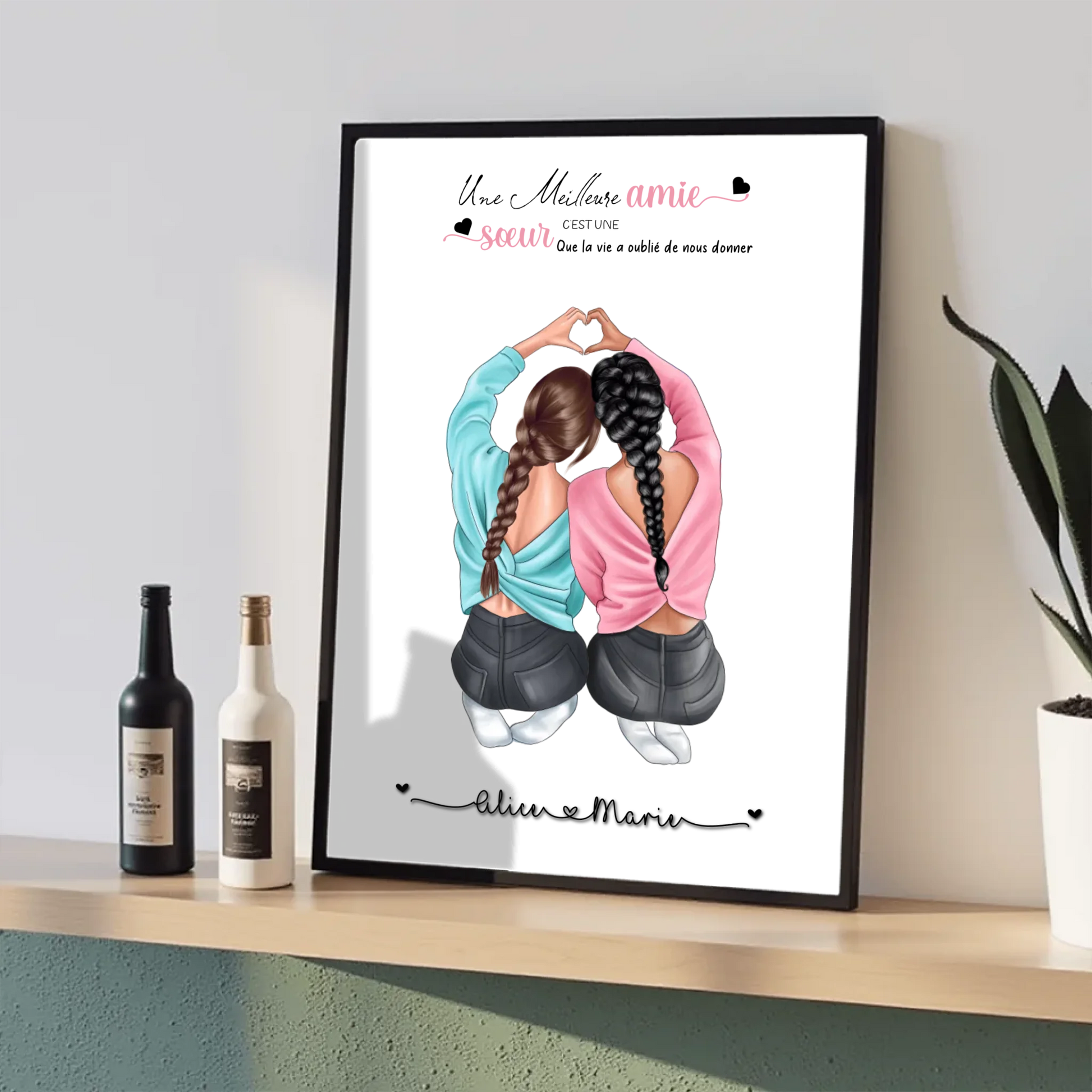 Affiche Meilleure Amie personnalisée cœur Affiche Meilleure Amie Plume Revedor