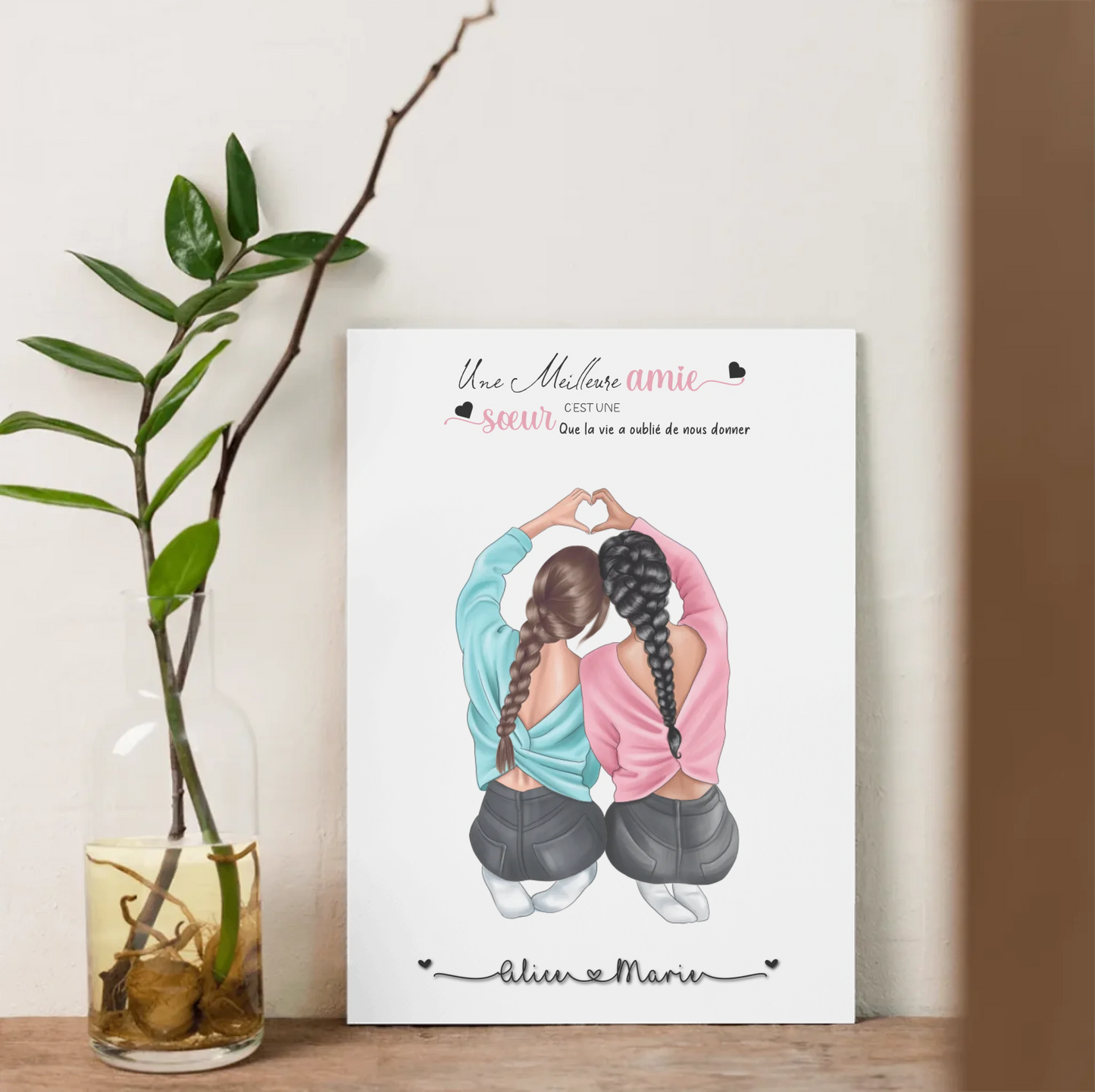 Affiche Meilleure Amie personnalisée cœur Affiche Meilleure Amie Plume Revedor