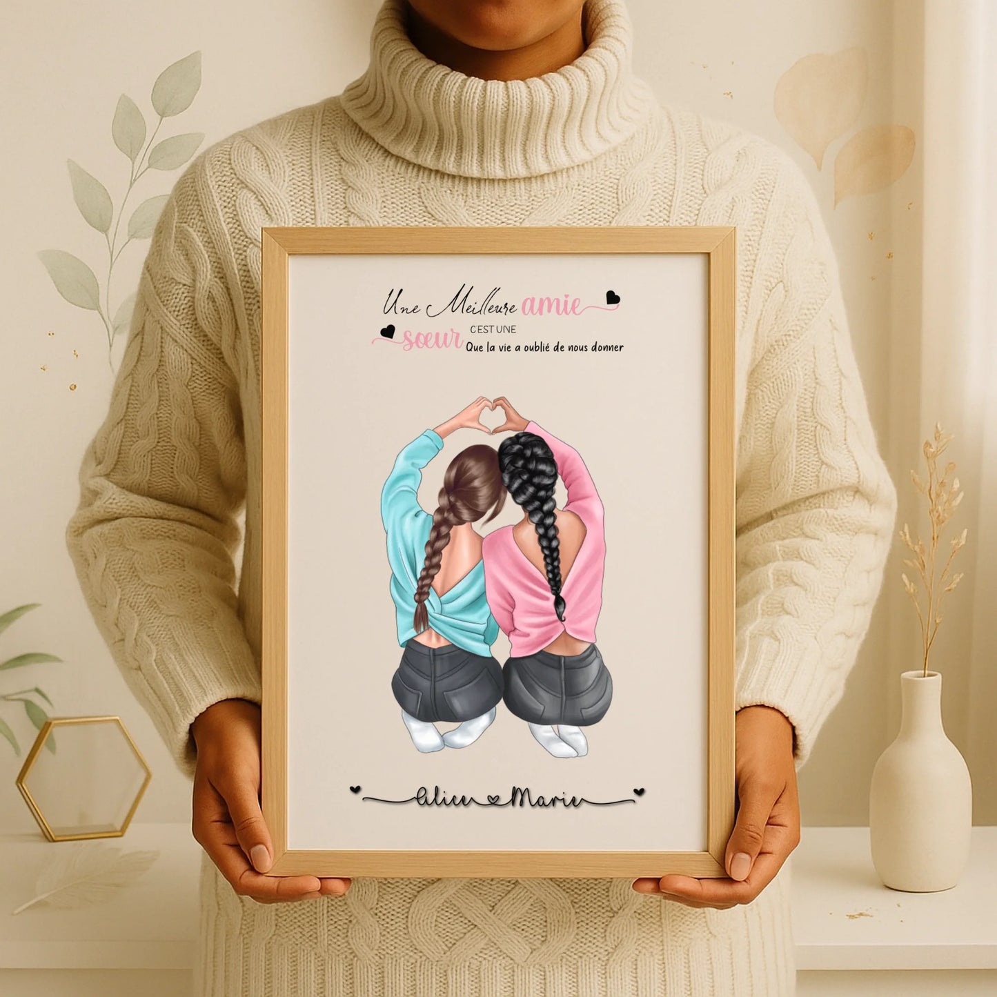 Affiche Meilleure Amie personnalisée cœur Affiche Meilleure Amie Plume Revedor