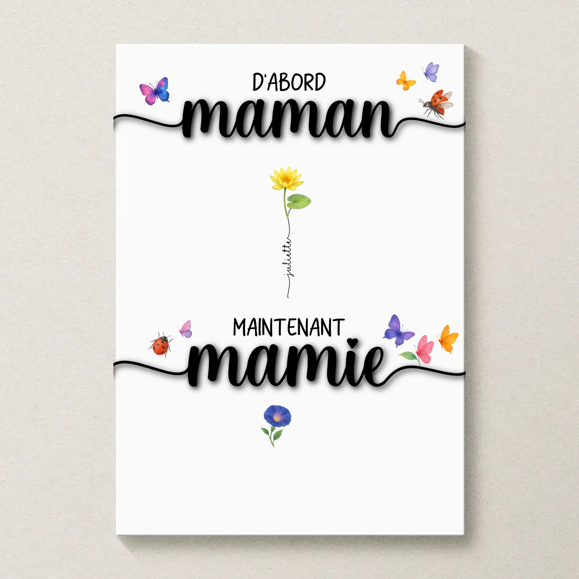 Affiche D'abord maman, maintenant mamie avec Fleurs de Naissance Affiche D'abord maman Plume Revedor