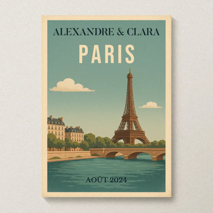 Affiche vintage personnalisée Paris – Tour Eiffel & Pont sur la Seine Affiche vintage personnalisée Plume Revedor