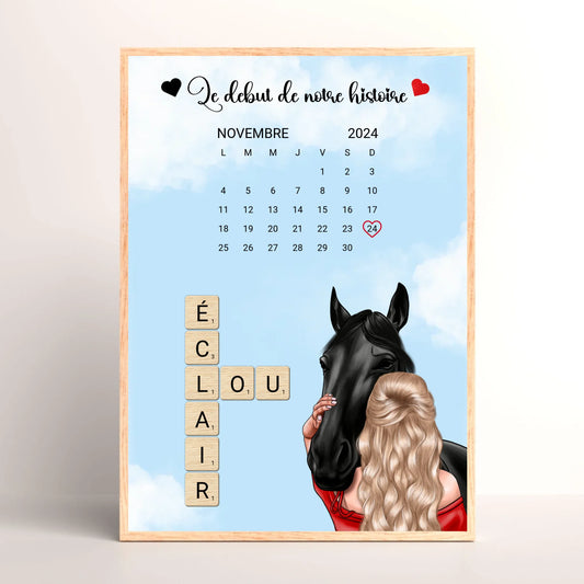 Affiche Équitation : Femme, Cheval, Prénoms & Date - Cadeau Équitation cadeau equitation Plume Revedor