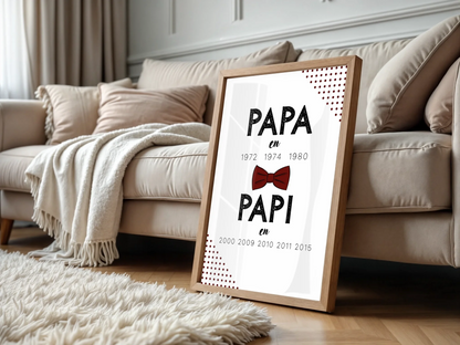 Affiche Personnalisée Papa Papi Années de naissance - idée Annonce gro Affiche personnalisée Papa Papi Plume Revedor