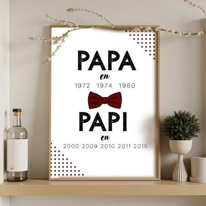 Affiche Personnalisée Papa Papi Années de naissance - idée Annonce gro Affiche personnalisée Papa Papi Plume Revedor